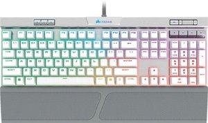 lot 2338 image: CORSAIR - K70 RGB MK. 2 SE RAPIDFIRE Full-size Wired Mechanical Cherry MX Speed Linear Switch Gaming Keyboard with Wht PBT Keycaps - Silver Anodized Brushed Aluminum