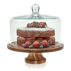 lot 5367 image: Libbey 11.6 in Round WoodGlass BirthdayChristmas Cake Stand Wood