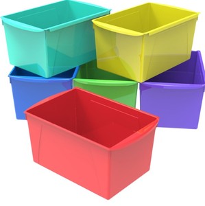 lot 1419 image: 2 StoreX Lids & Red, Yellow, Teal, Blue, Green, Purple Bins, 15 x 8 x 11