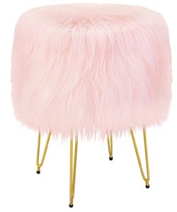 lot 2142 image: Small Pink Fuzzy Storage Stool, 15 Inches Round