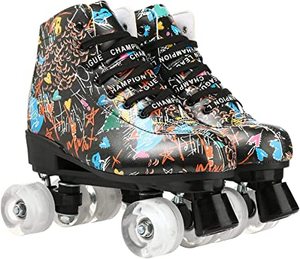 lot 2294 image: Unisex Indoor and Outdoor Roller Skates Classic High-top for Adult Skating Four-Wheel Roller Skates (Euro size 37)