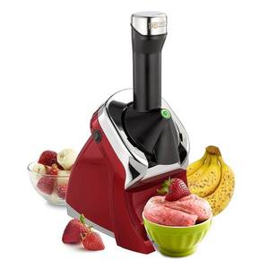 lot 1457 image: Yonanas - Deluxe Vegan Non-Dairy Frozen Fruit Soft Serve Dessert Maker, Includes 75 Recipes, 200 Watts - Red, 16 x 10