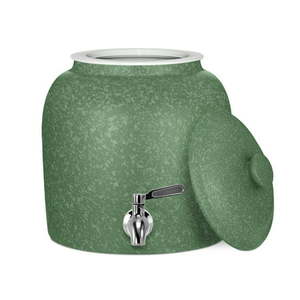 lot 2223 image: Geo Sports Porcelain Ceramic B.P.A. & Lead Free 3-5 Gallon Jug Capacity Crock Water Dispenser Stainless Steel Faucet with Included Lid