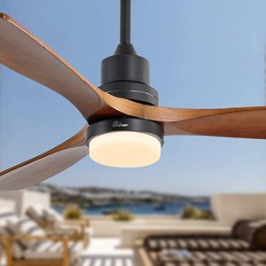 lot 1466 image: Sofucor 52 Led Ceiling Fan, Black& Brown Blades