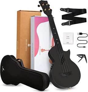 lot 1470 image: Enya Black Ukulele, Black Strap &amp Case 22 L