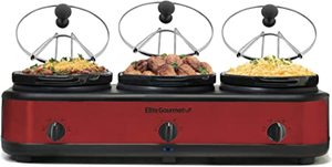 lot 2268 image: Elite Gourmet 3 Section Slow CookerFood Warmer, Red