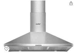 lot 76999 image: Comfee CVP36W6AST 36 Inch Ducted Pyramid Range 450 CFM Stainless Steel Wall Mount Vent Hood with 3 Speed Exhaust Fan, 5-Layer Aluminum Permanent Filters, Two LED Lights, Convertible to Ductless