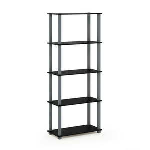 lot 77028 image: Furinno Turn-S-Tube 5-Tier Multipurpose Shelf Display Rack with Square Tubes BlackGrey