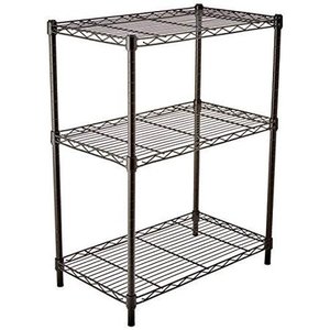 lot 77033 image: Basics 3-Shelf Adjustable Heavy Duty Storage Shelving Unit (250 lbs loading capacity per shelf) Steel Organizer Wire Rack Black (23.3L x 13.4W x 30H)
