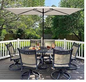 lot 77043 image: Abba Patio 6.5 x 10ft Rectangular Patio Umbrella Outdoor Market Table Umbrella with Push Button Tilt and Crank for Garden, Lawn, Deck, Backyard & Pool, Beige