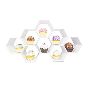 lot 77046 image: Kwirkworks Cupcake Stand -Unique Design Honeycomb Cupcake Holder Create Several Styles with Different Combinations of Hexagon Shelf (White) (B07YDR55Q1)