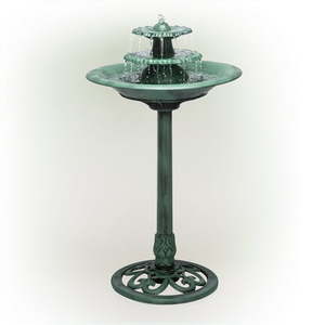 lot 77047 image: Alpine Corporation 3-Tier Vintage Pedestal Fountain Bird Bath Green