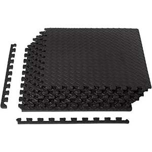 lot 77055 image: Basics Foam Interlocking Exercise Gym Floor Mat Tiles - Pack of 6, 24 x 24 x .5 Inches, Black