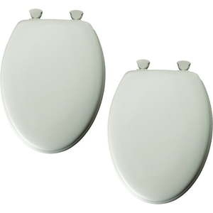 lot 12 image: Mayfair White Elongated Traditional Wood Toilet Seat 2 pack