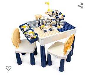 lot 16 image: idoot 7 in 1 Multi Kids Activity Table Set with 2 Chairs and 100 Pcs Large Size Blocks Compatible with Classic Blocks.Water Table,Sand Table and Blocks Table for Kids Activity