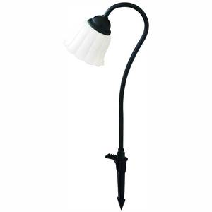 lot 18 image: Hampton Bay Low-Voltage Black Outdoor Integrated LED Black Landscape Path Light with White Tulip Shade, pack of 2BRAND NEW IN BOX