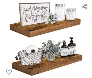 lot 32 image: QEEIG Floating Shelves Wall Shelf 24 inches Long Bathroom Bedroom Kitchen Living Room Mounted Shelve Set of 2 Farmhouse Shelfs 9.3 D x 23.6 W, Rustic Brown (008-60BN)