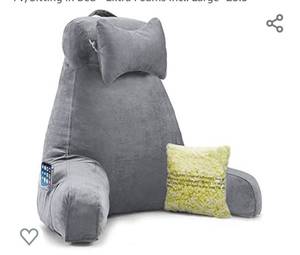 lot 309 image: Vekkia Bed Rest Reading & Neck Pillow, Bonus Multifunction Detachable Pillow, Ergonomic Design. Perfect Back Support for Adults ReadingWatching TVSitting in Bed - Extra Foams Incl. Large- 23.5