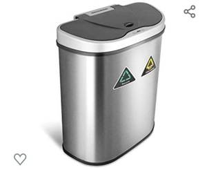 lot 315 image: NINESTARS Automatic Touchless Infrared Motion Sensor Trash CanRecycler with D Shape SilverBlack Lid & Stainless Base, 18 Gal, Stainless Steel