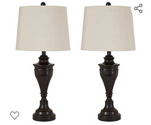 lot 316 image: Signature Design by Ashley Darlita Traditional 29 Table Lamp with Pedestal Base, 2 Count, Bronze Finish with Beige Shade