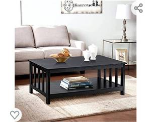 lot 319 image: ChooChoo Mission Coffee Table, Black Wood Living Room Table with Shelf, 40 Black