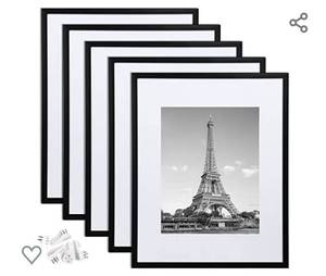 lot 336 image: upsimples 16x20 Picture Frame Set of 5,Display Pictures 11x14 with Mat or 16x20 Without Mat,Wall Gallery Poster Frames,Black