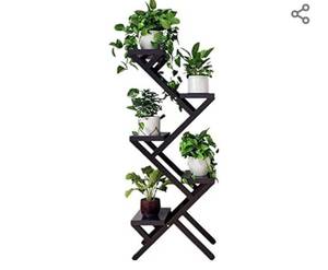 lot 117 image: AI LI CHEN 5 Tier 5 Potted Plant Stand Rack, Wood Multiple Flower Pot Holder Shelf Planter Rack, Indoor Outdoor Plant Display Shelving Unit for Living Room Balcony Corner Garden Patio (Black)