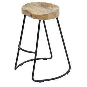 lot 120 image: Wooden Saddle Seat Barstool with Metal Legs Large Brown and Black