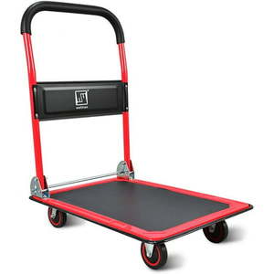 lot 124 image: Push Cart Dolly by Wellmax Moving Platform Hand Truck Foldable for Easy Storage and 360 Degree Swivel Wheels with 660lb Weight Capacity Red Color