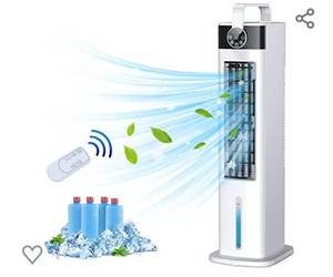lot 128 image: Evaporative Air Cooler, Portable Air Conditioner Fan, 35 Evaporative Cooler with 3 Speeds & 52°Oscillation, 12-H Timer Remote Control Swamp Cooler wCooling Function for Home & Office