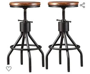 lot 139 image: Set of 2 Industrial Bar Stool-Height Adjustable Swivel Wood and Metal Bar Stool,Farmhouse Stool,Extra Tall Pub Height,23-30