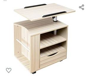 lot 181 image: SIDUCAL Multifunctional Bedside Table Height Adjustable & Swiel Wooden Nightstand with Drawers, Rolling Laptop Desk Computer Table, Beige (Right Side)