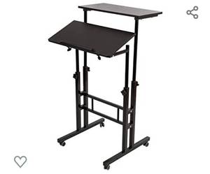 lot 203 image: SIDUCAL Mobile Stand Up Desk, Adjustable Laptop Desk with Wheels Home Office Workstation, Rolling Desk Laptop Cart for Standing or Sitting, Black