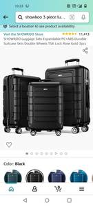 lot 225 image: SHOWKOO Luggage Sets Expandable PCABS Durable Suitcase Sets Double Wheels TSA Lock Rose Gold 3pcs