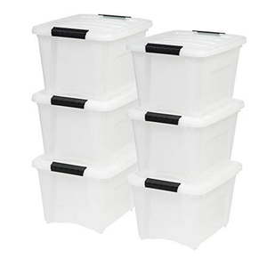 lot 269 image: IRIS USA TB-17 19 Quart Stack & Pull Box Multi-Purpose Storage Bin 6 Pack Pearl