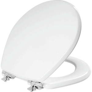 lot 275 image: Mayfair Benton Round Enameled Wood Toilet Seat in White with STA-TITE Seat Fastening System and Whisper��Close Chrome Hinge