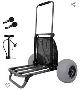 lot 288 image: TOURFUN Beach Fishing Cart, Collapsible Beach Trolley with 12 Inch Big Balloon Wheels for Sand