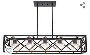 lot 290 image: BONLICHT 5 Light Pendant Light for Kitchen Island Matte Black Frame with Seedy Glass Cylinder Shade Dining Room Chandelier Vintage Industrial Lighting Fixture Ceiling Hanging Lamp