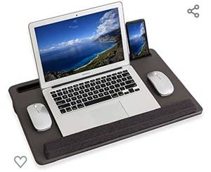 lot 291 image: HLead Lap Desk Home Office Lap Desk Portable Laptop Desk for Left Right - Handers with Whole Mouse Pad Wrist Pad Dual Cushion Phone Tablet Slots Fits Up to 17 Inch Laptops