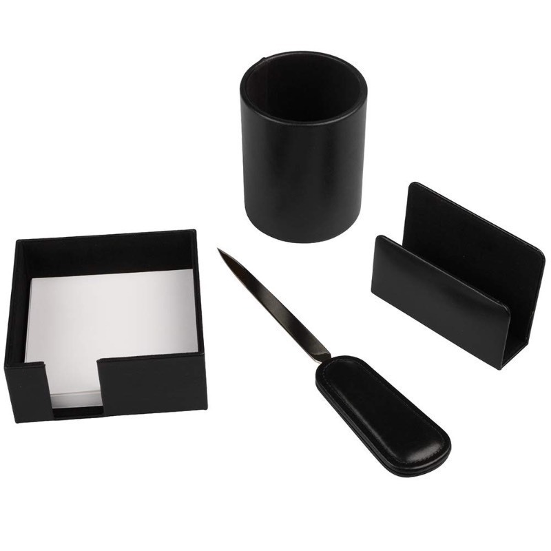 lot 215 image: New JAM PAPER Black Leather Office Supply Set - 4 Piece