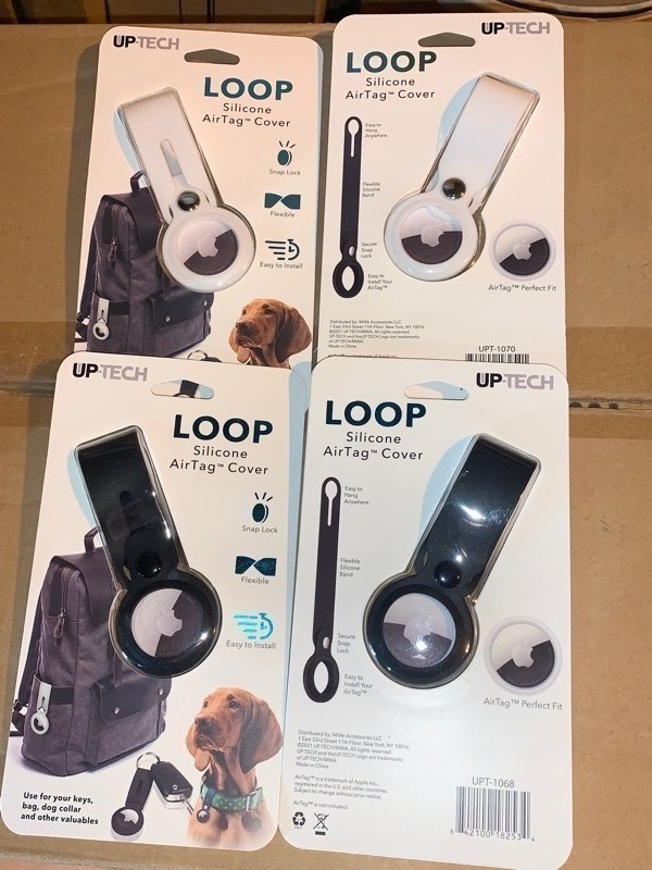 lot 160 image: 4 New Apple UP-Tech Loop Silicone AirTag Covers Black and White