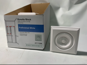 lot 147 image: 10 New Mastercraft Rosette Blocks 78x3-12x3-12 Prefinished White