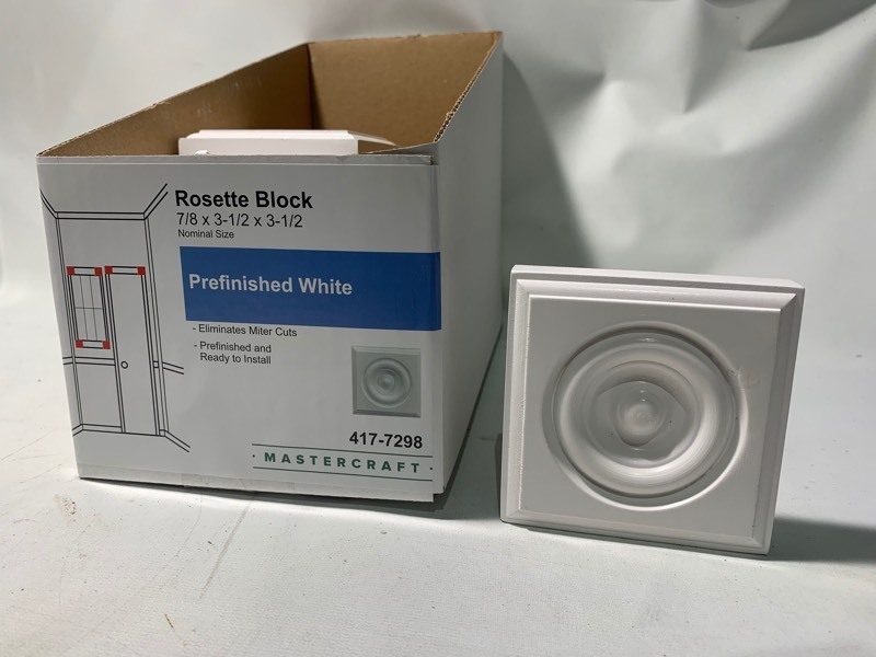 lot 145 image: 10 New Mastercraft Rosette Blocks 78x3-12x3-12 Prefinished White