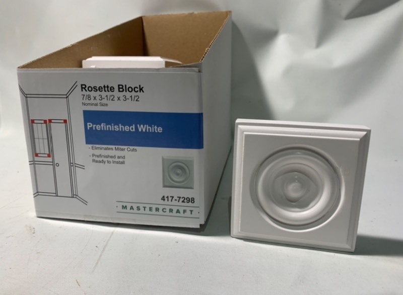 lot 144 image: 10 New Mastercraft Rosette Blocks 78x3-12x3-12 Prefinished White