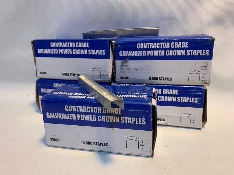lot 275 image: 5 Box of 5,000 Contractor Grade Galvanized Power Crown Staples
