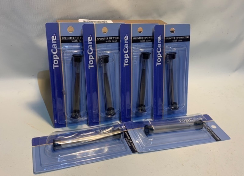 lot 282 image: New Box of 6 TopCare Splinter Tip Tweezers w Cases