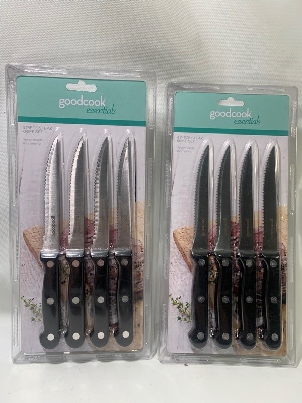 lot 337 image: 2 New Packs of Goodcook Essentials 4pc Steak Knife Sets