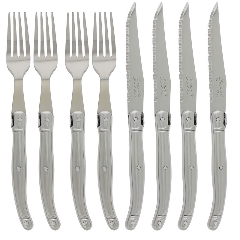 lot 338 image: New Luxury French Home Laguiole 8-Piece Stainless Steel Forks & Steak Knife Set
