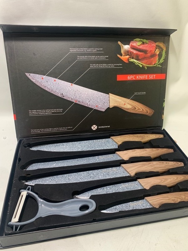 lot 339 image: New Elegant Life High Quality 6pc Knife Set Grey Speckle
