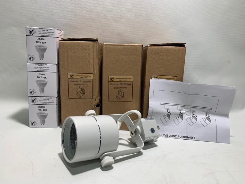 lot 497 image: 3 New Division Adjustable Ceiling Track Lights w LED066 Bulbs